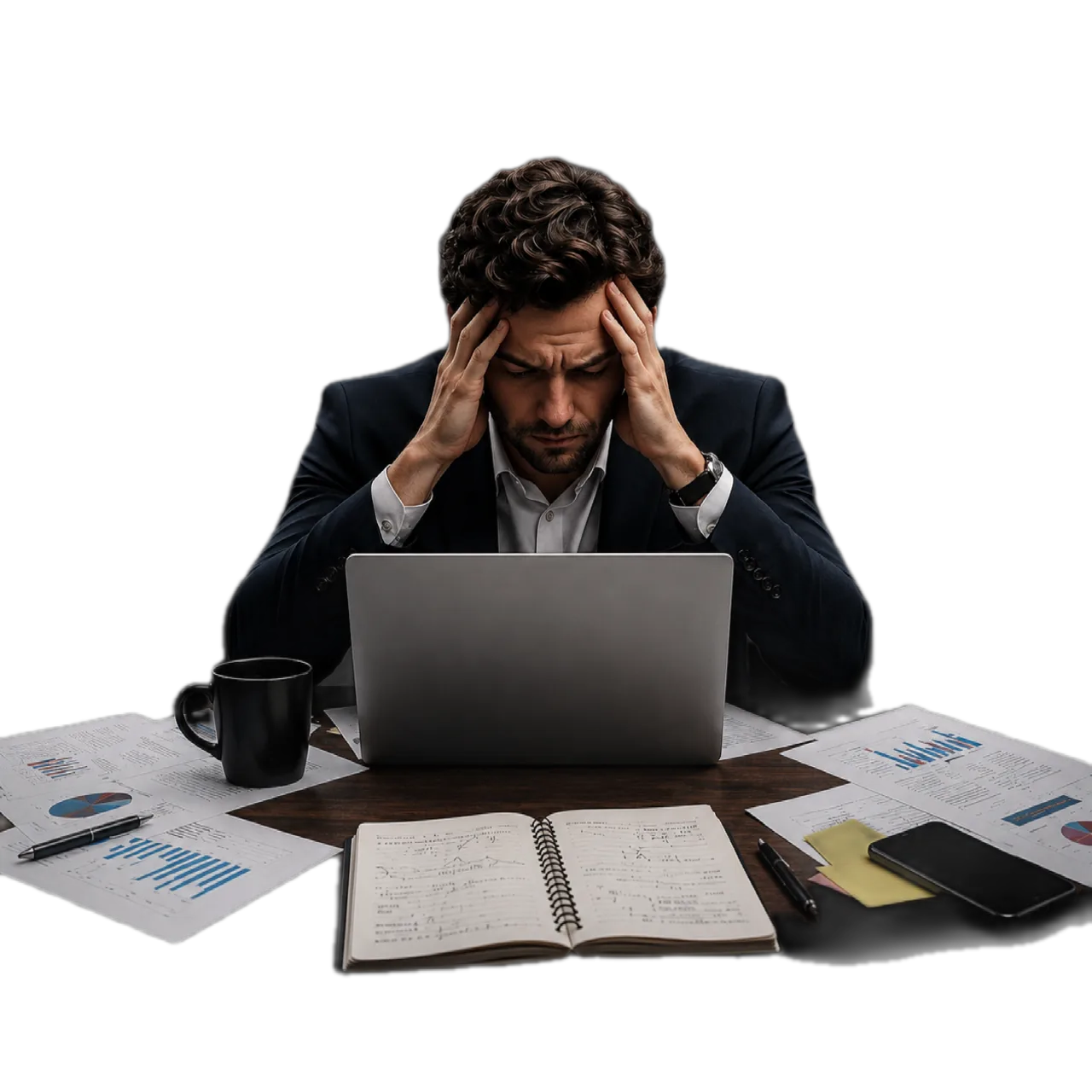 Stressed sales rep at his desk